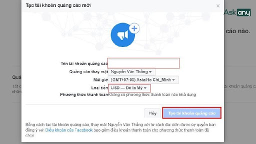 tạo tài khoản quảng cáo trả sau facebook